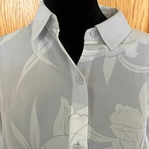 HALOGEN silver floral button down long sleeve women's size S blouse